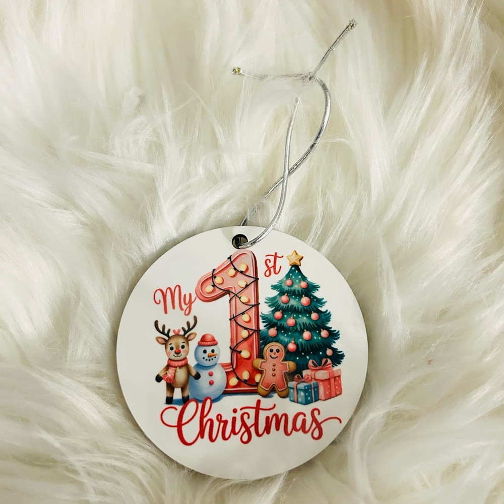 Festive 'My 1st Christmas' Ornament with Reindeer and Tree( handmade)